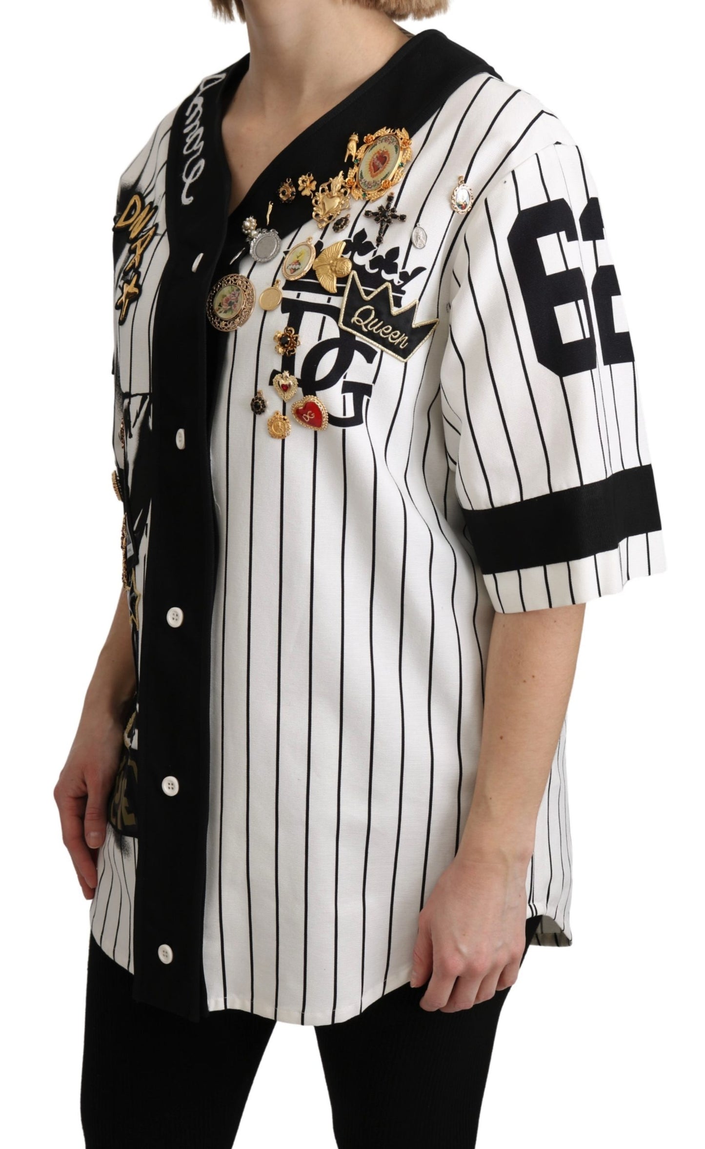 Weiß-schwarze Bluse Baumwolle Crystal Charms Amore Shirt