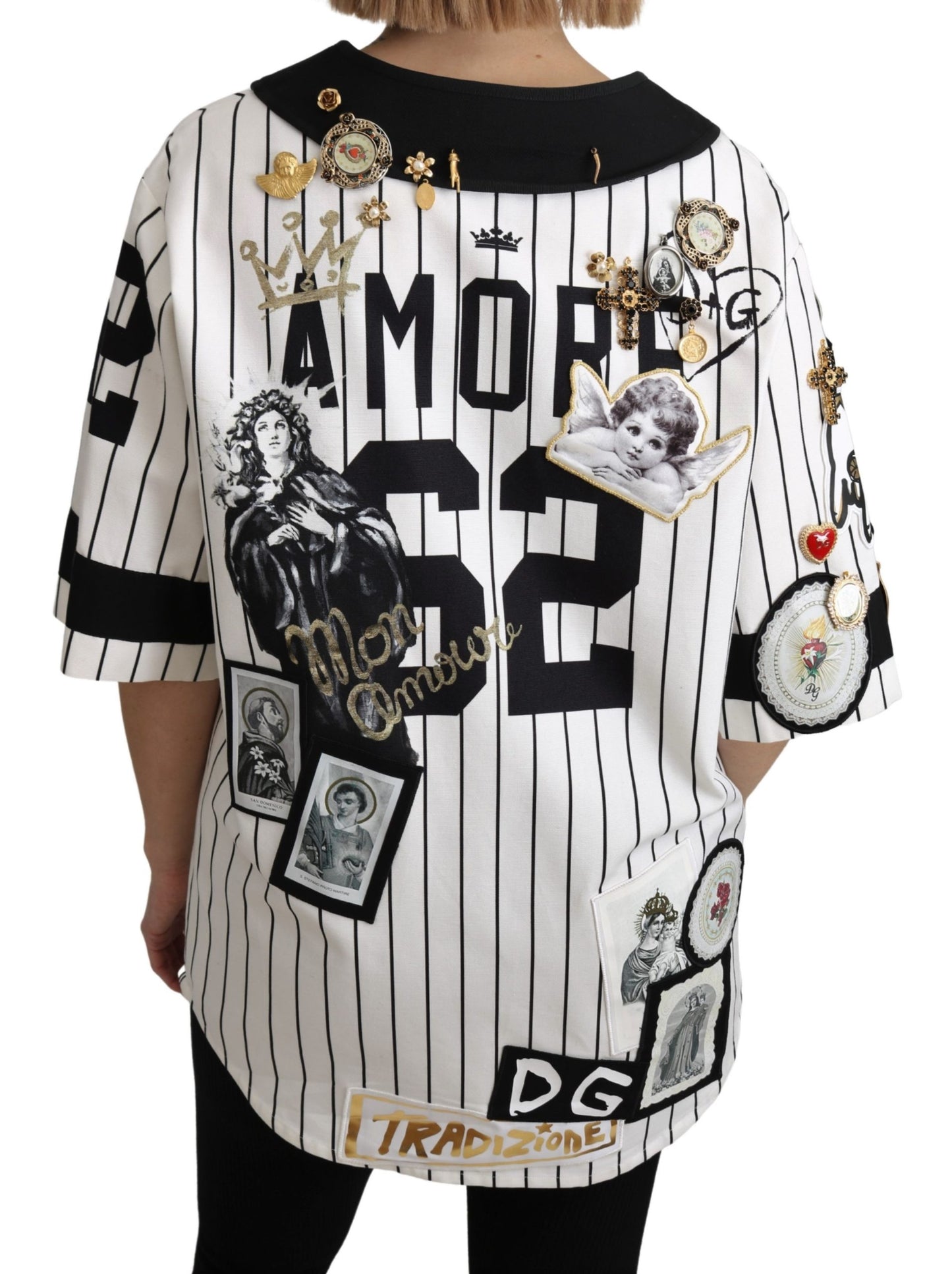 Weiß-schwarze Bluse Baumwolle Crystal Charms Amore Shirt