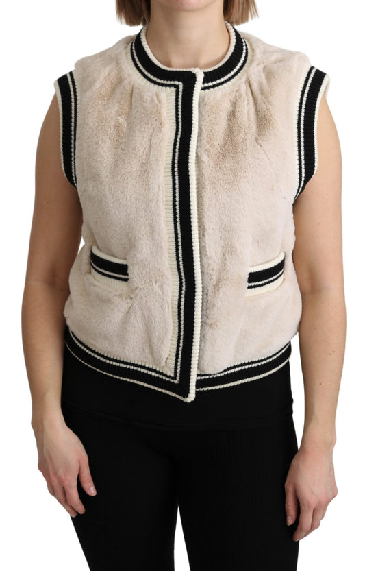 Beige Pelz Ärmellose Weste Polyester Top