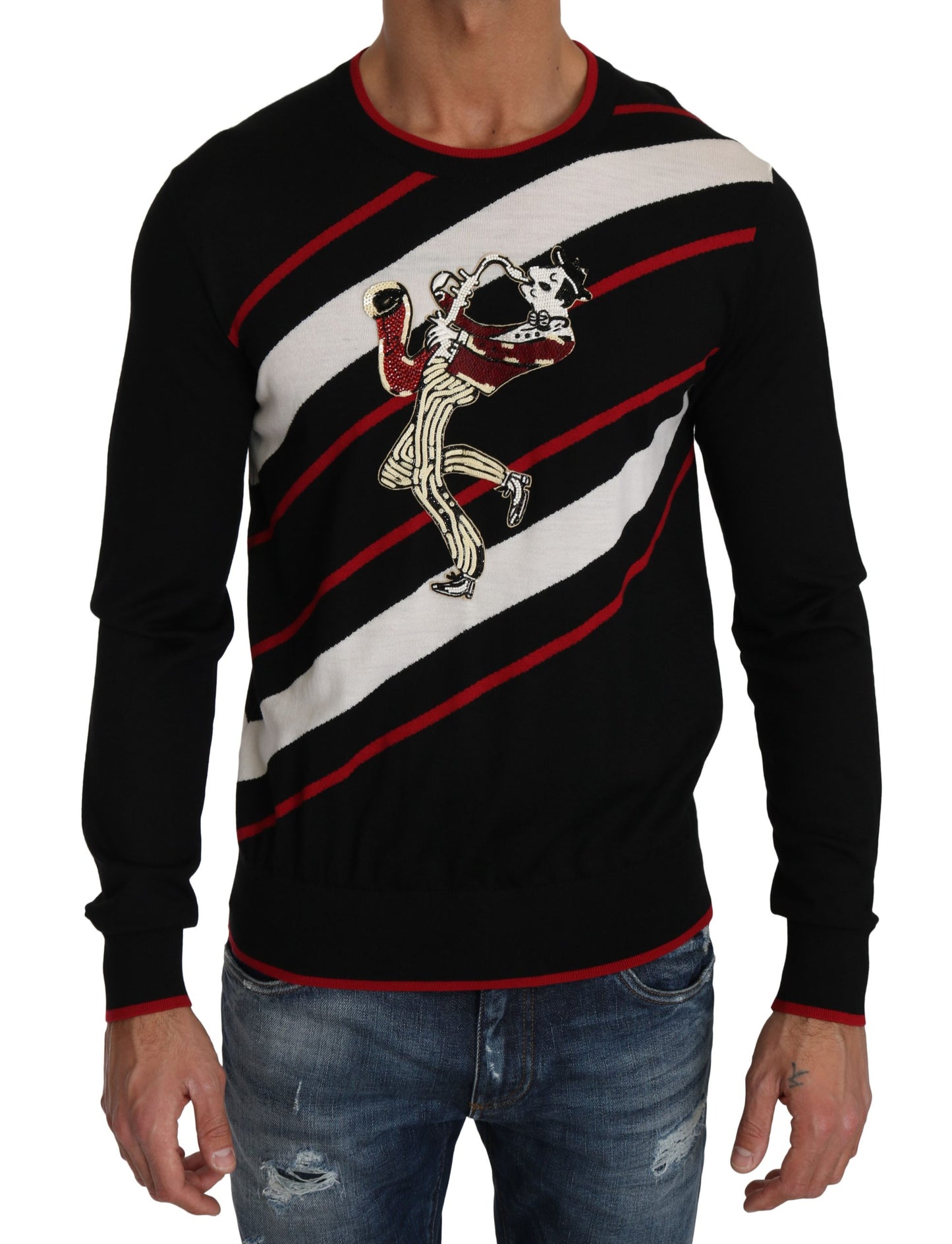 Schwarzer Jazz Paillettenpullover aus schwarzer Wolle Pullover