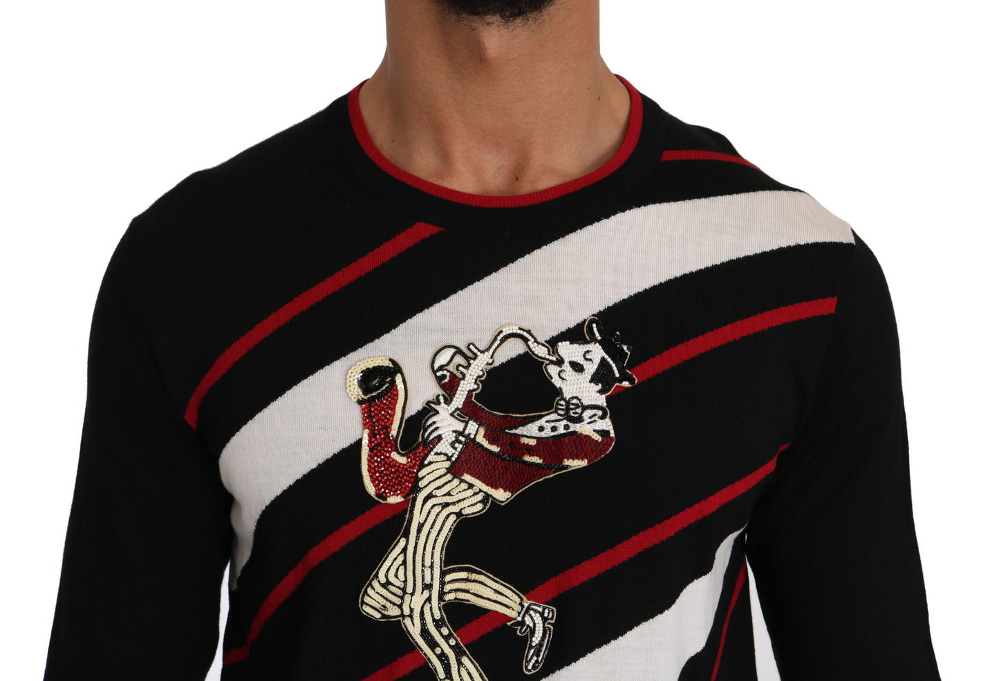 Schwarzer Jazz Paillettenpullover aus schwarzer Wolle Pullover