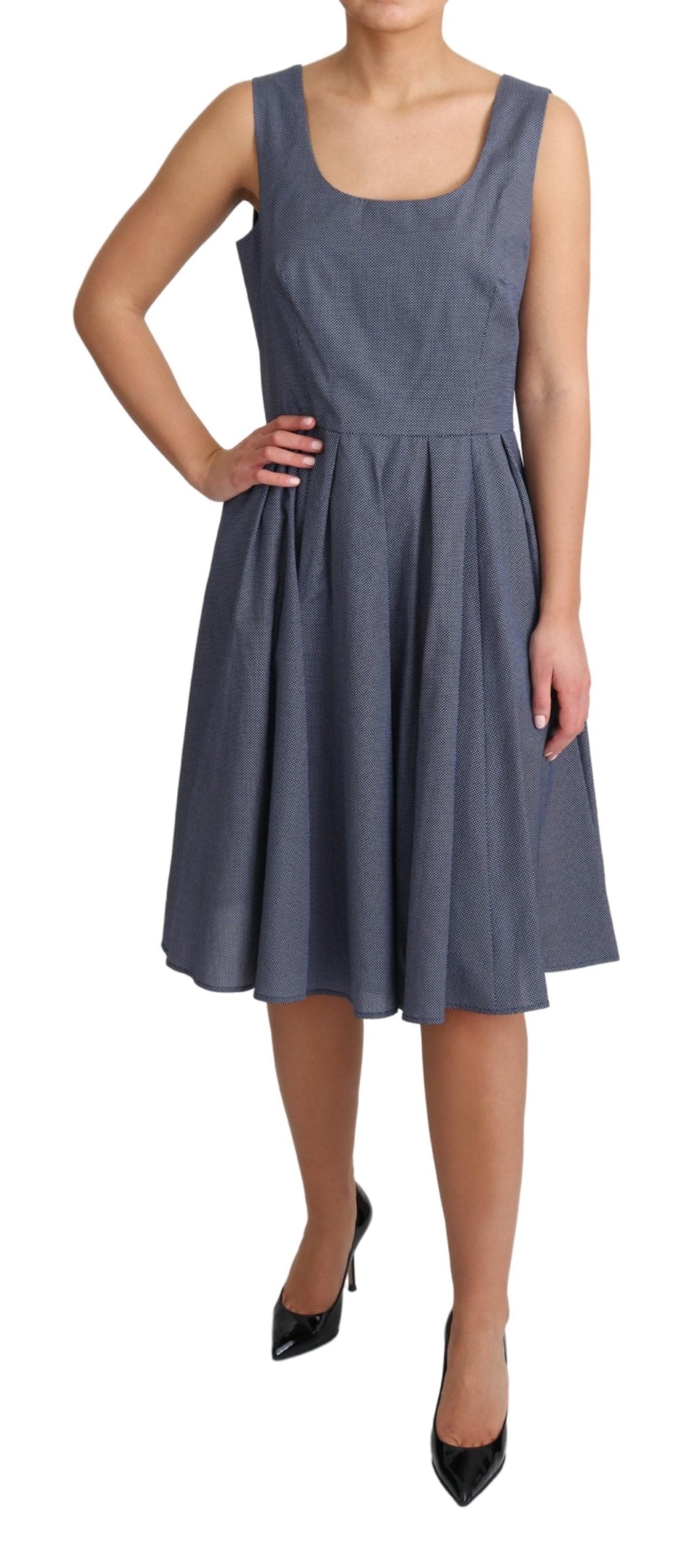 Blaues Stretchkleid mit Polka-Baumwolle in A-Linie