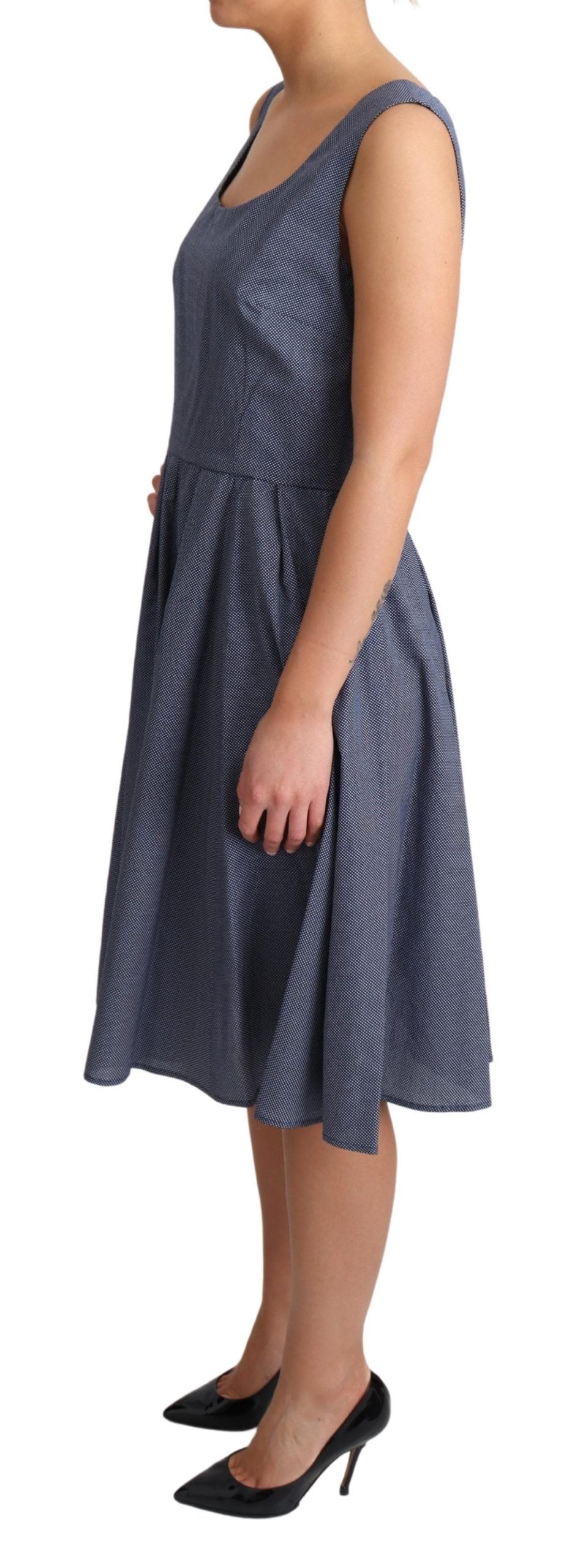 Blaues Stretchkleid mit Polka-Baumwolle in A-Linie