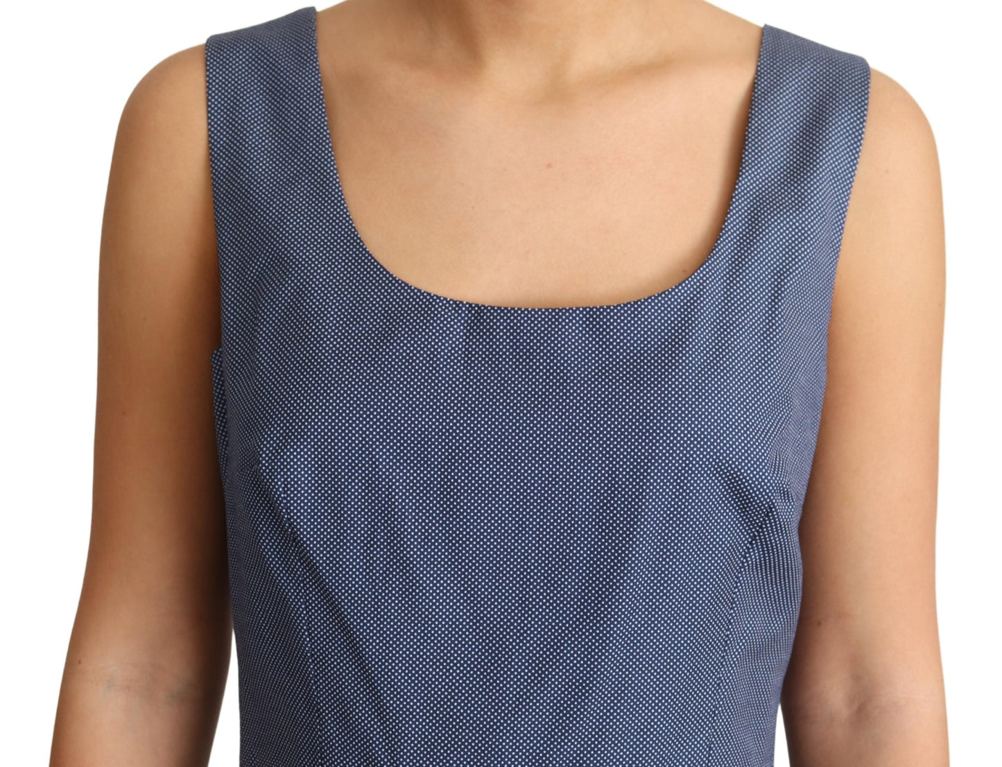 Blaues Stretchkleid mit Polka-Baumwolle in A-Linie