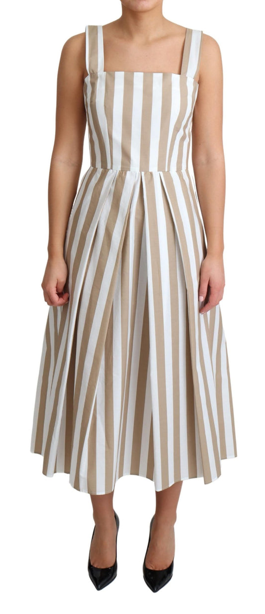 Beige Weißes Baumwollkleid in A-Linie