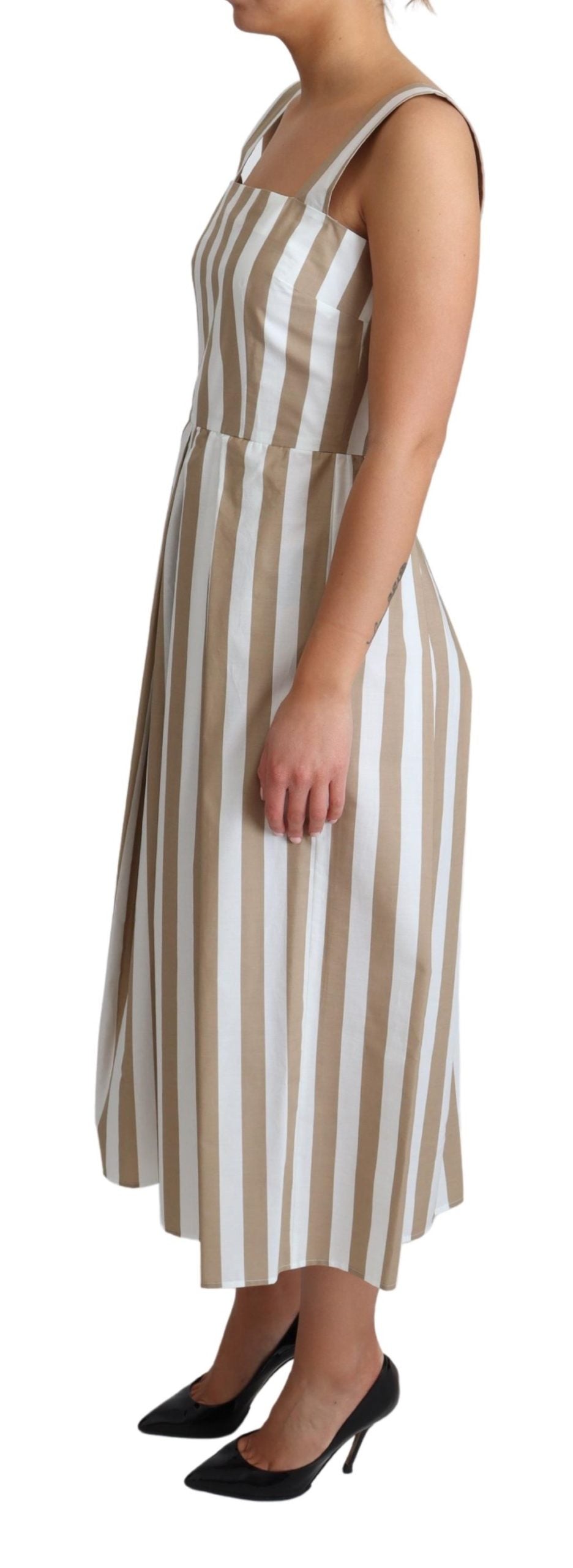 Beige Weißes Baumwollkleid in A-Linie