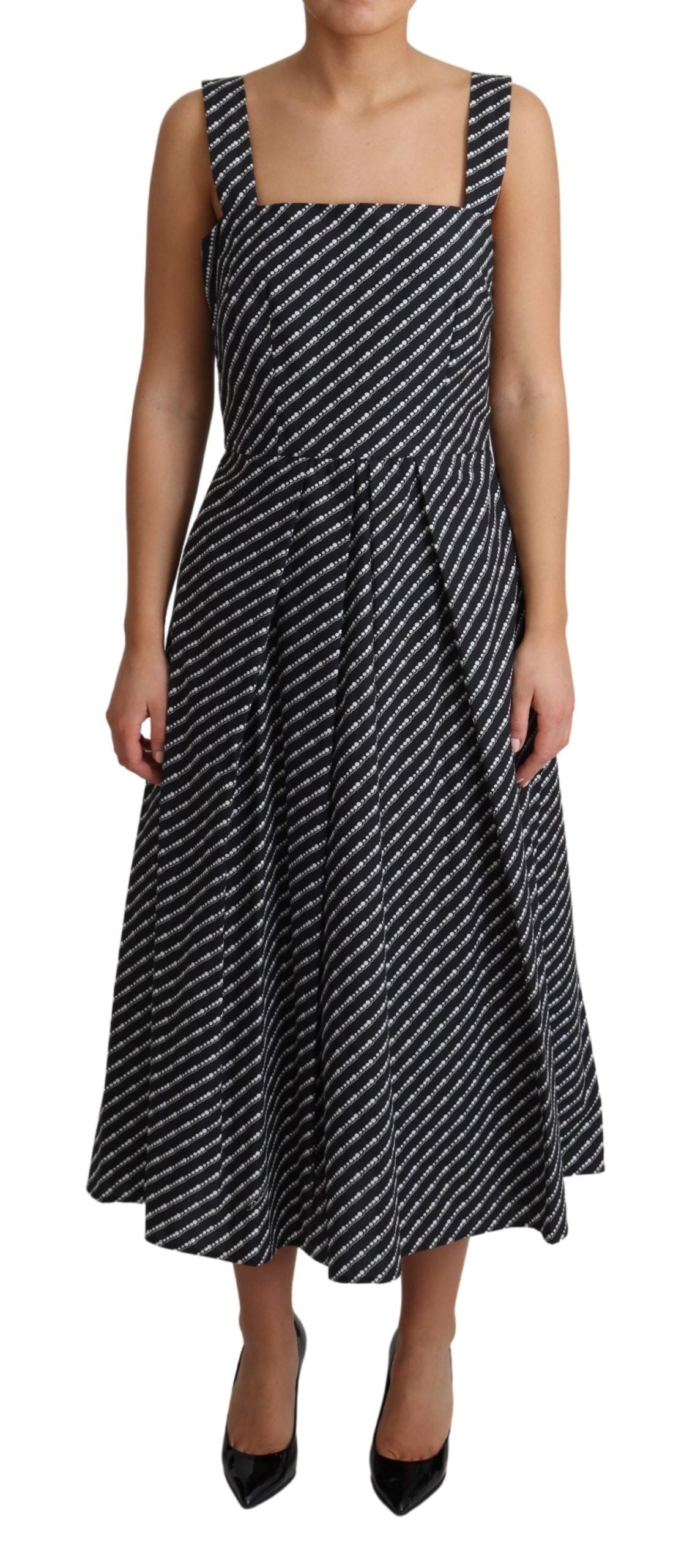 Blau gepunktetes A-Linien-Kleid aus Baumwolle