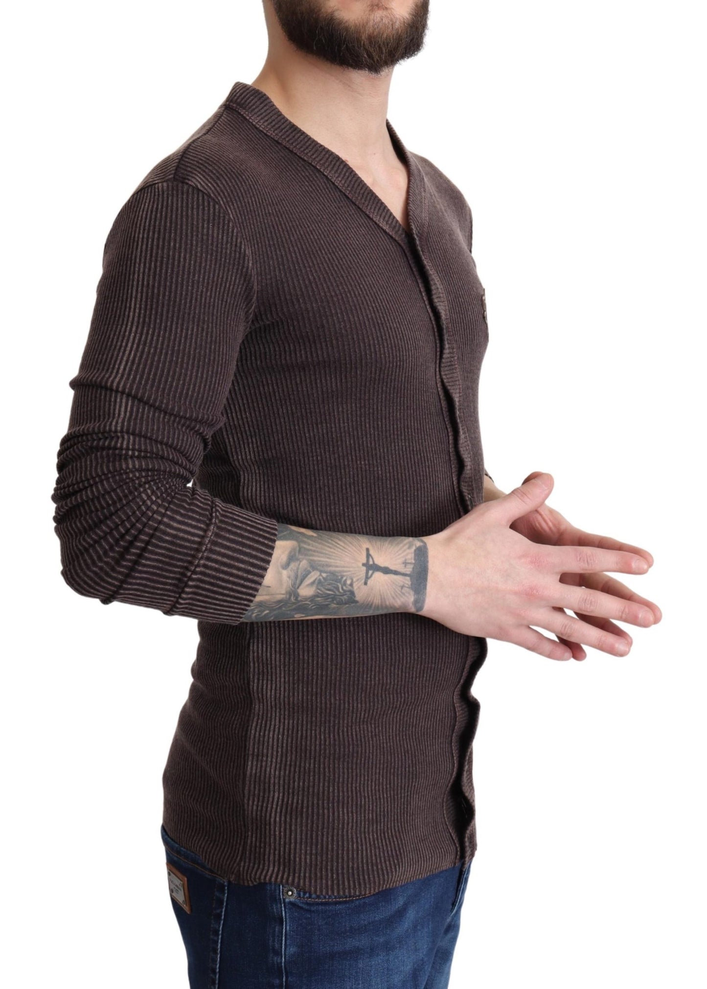 Braune Logo-Patch-Strickjacke aus Wolle