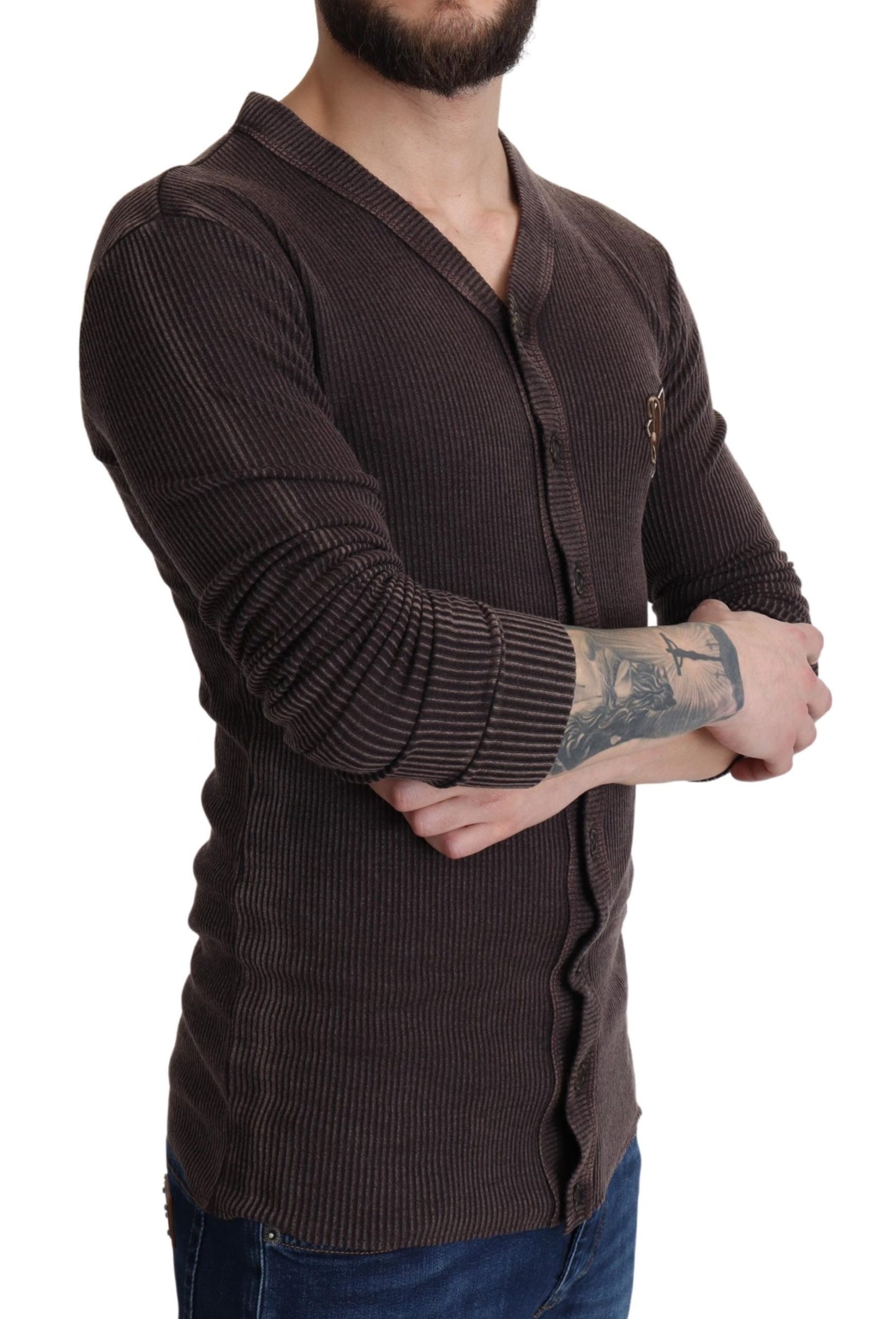 Braune Logo-Patch-Strickjacke aus Wolle