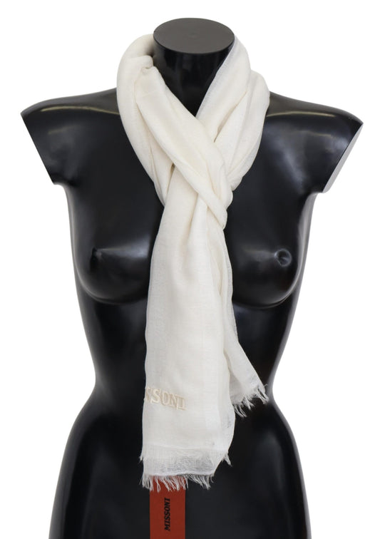 Weißer Kaschmir-Unisex-Halswickel-Fransenschal