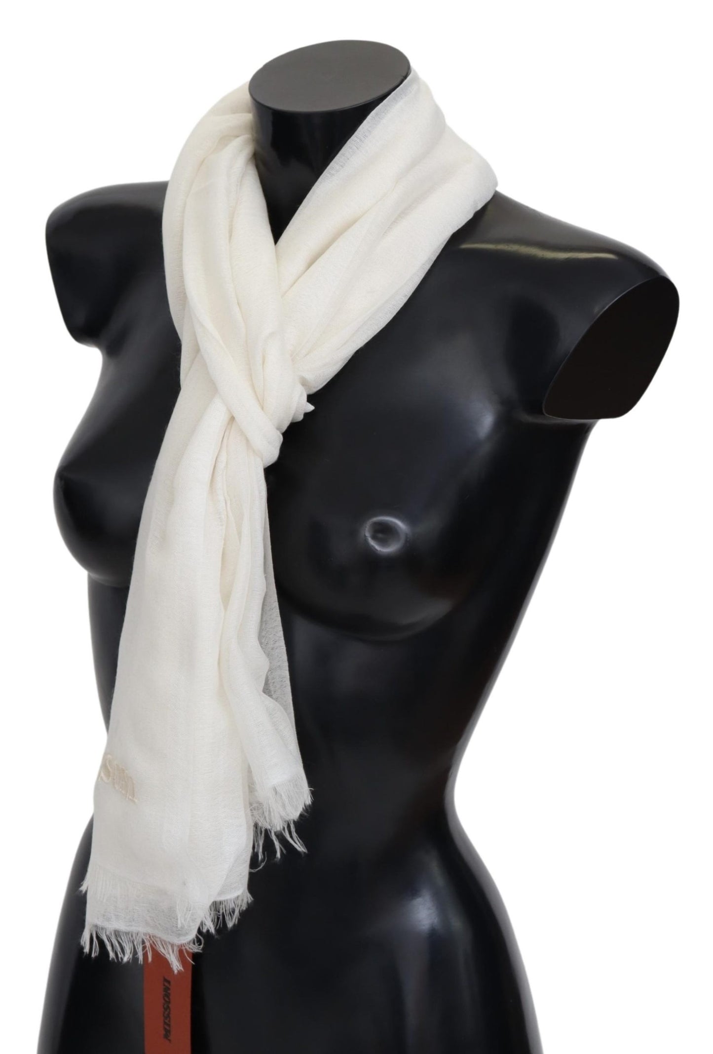 Weißer Kaschmir-Unisex-Halswickel-Fransenschal