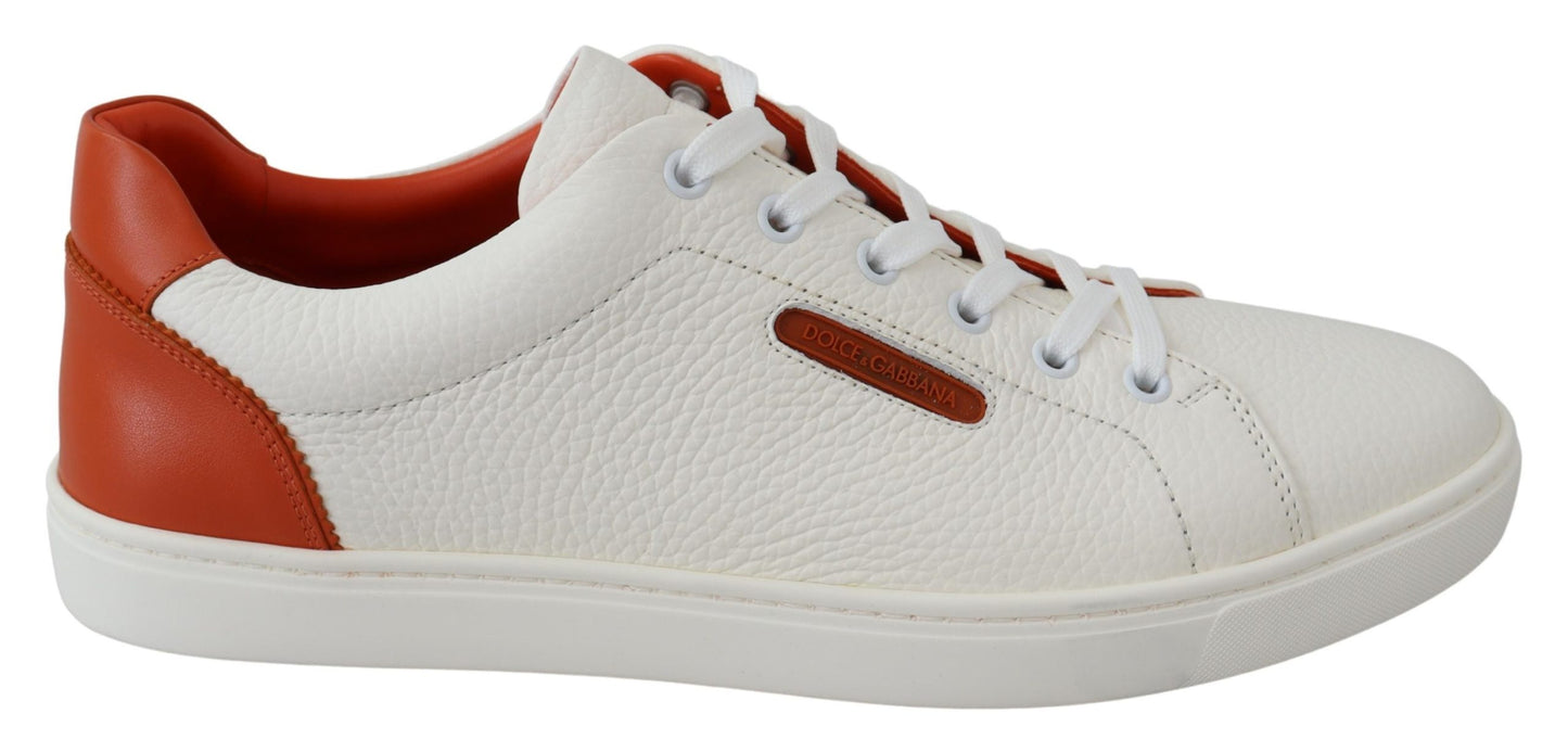Turnschuhe Schuhe Weiß Orange Leder Low Top Herren Turnschuhe