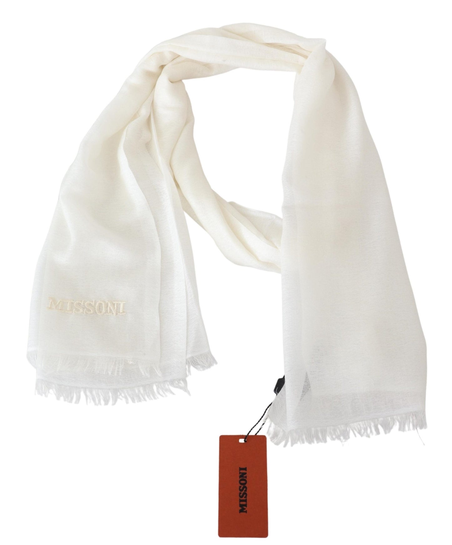 Weißer Kaschmir-Unisex-Halswickel-Fransenschal