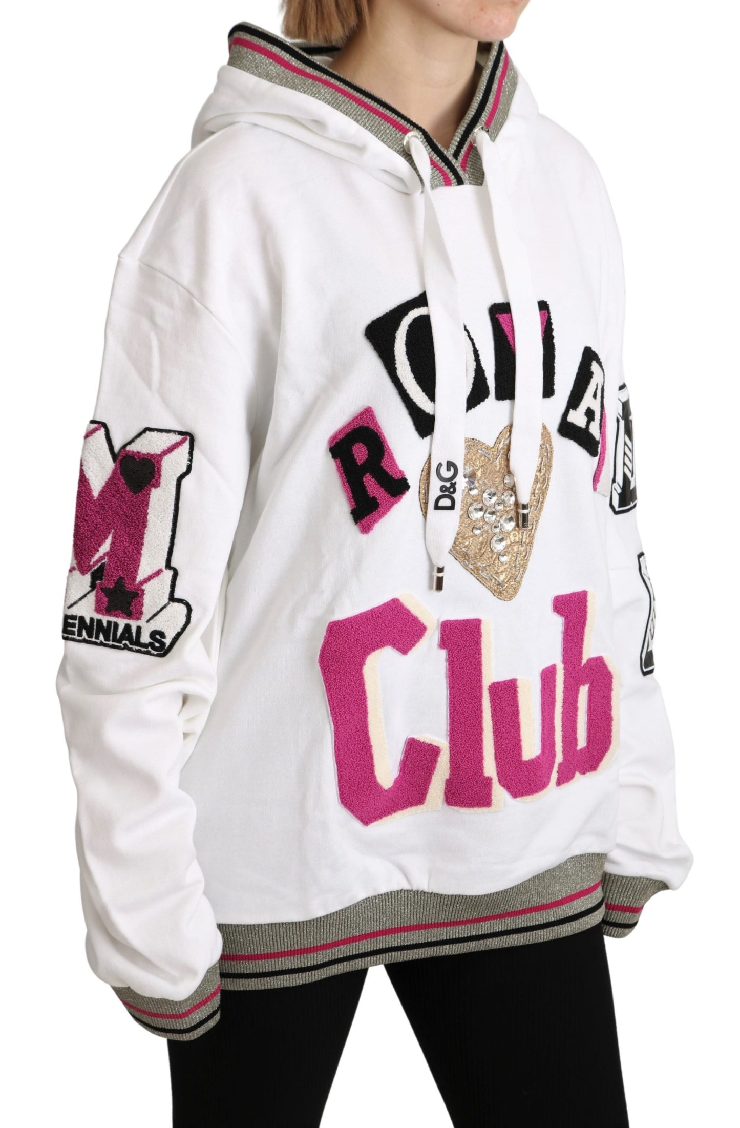 Weißer Royal Club Kapuzenpullover mit Kristall