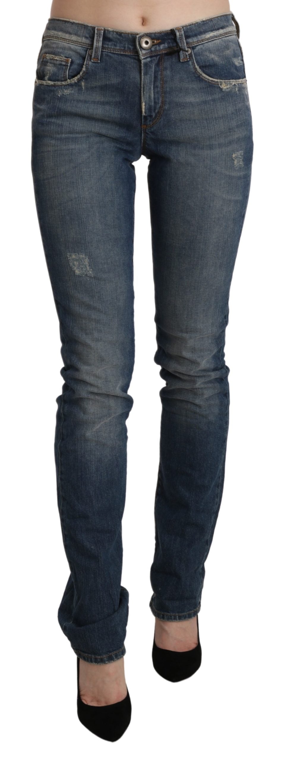 Blau gewaschene Mid Waist Skinny Denim Jeans