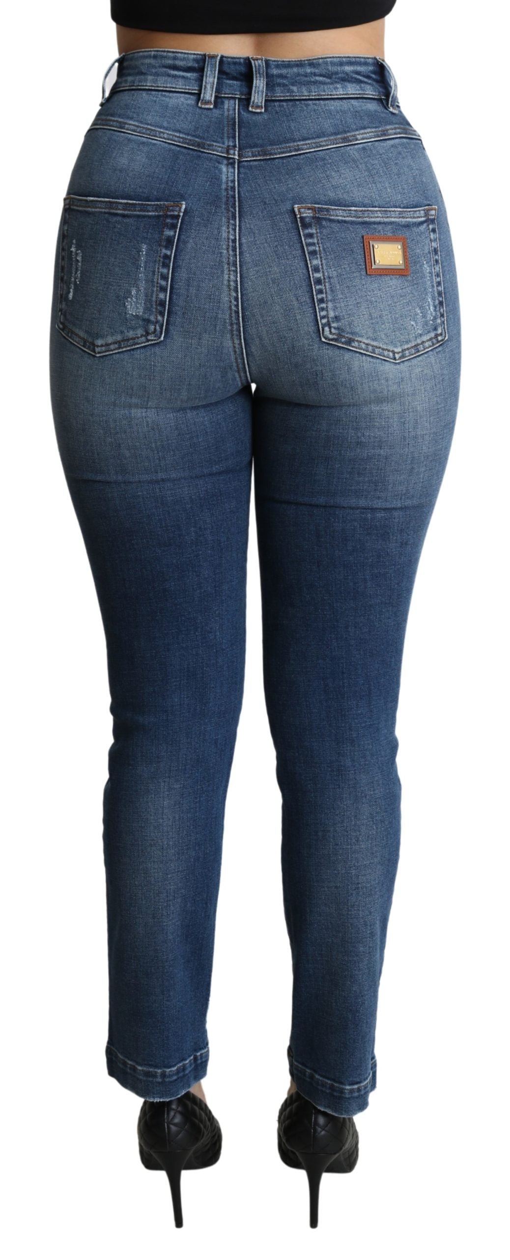 Blaue kristallverzierte Slim Fit Hose Jeans