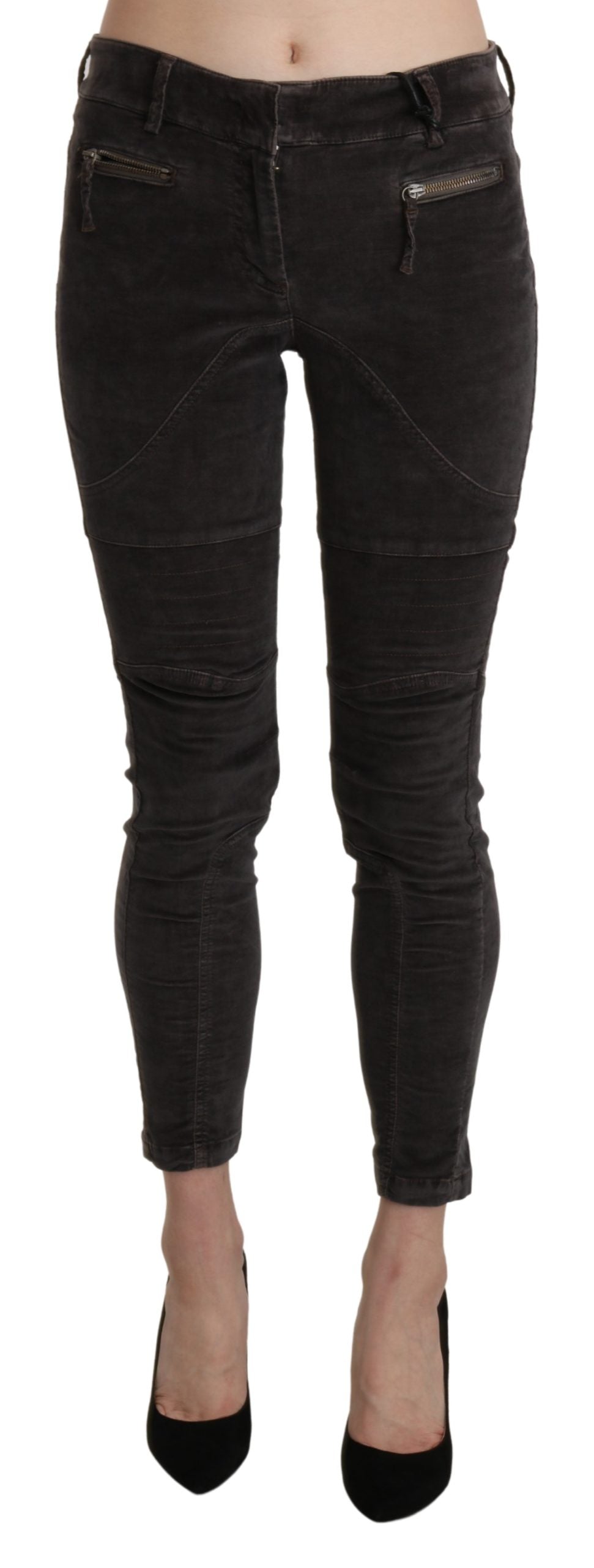 Braune Samt-Capri-Hose aus Baumwolle