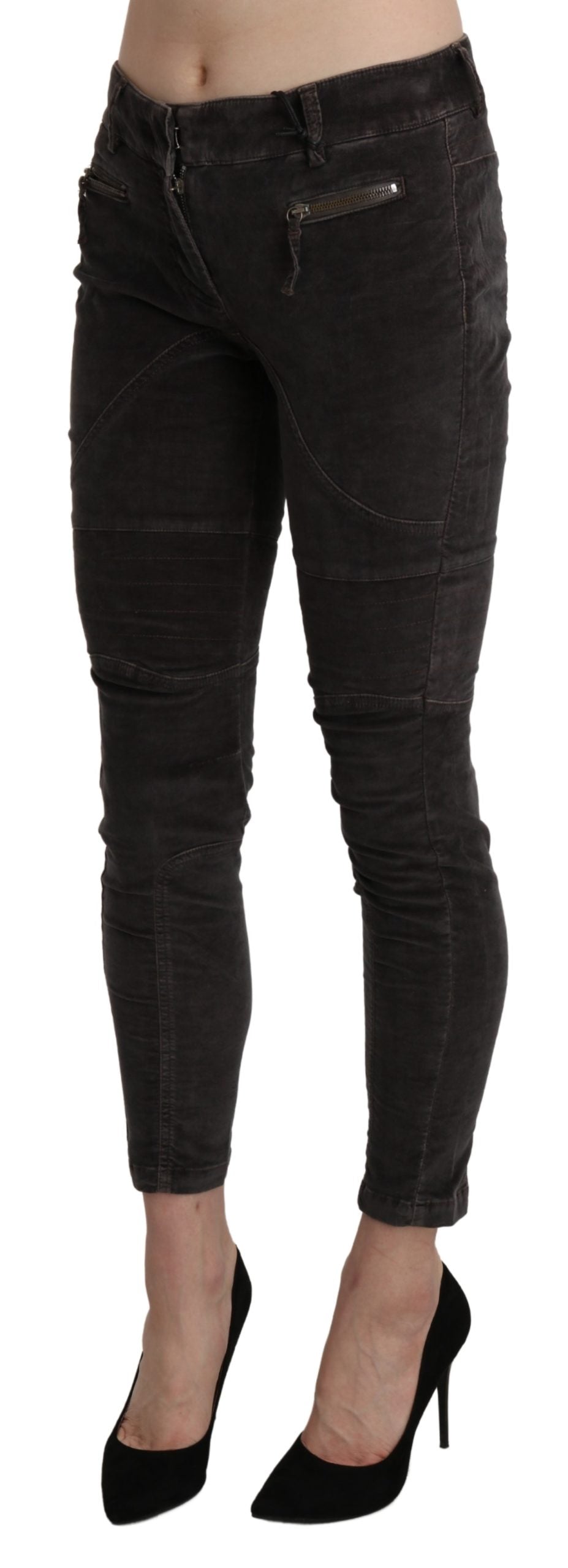 Braune Samt-Capri-Hose aus Baumwolle