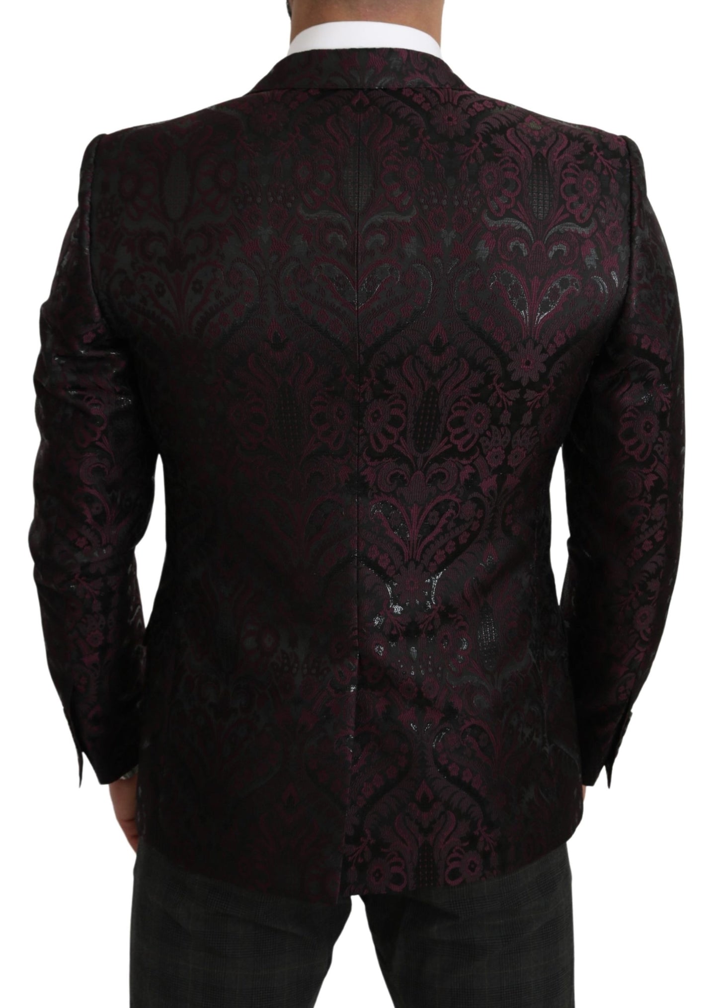 Schwarzer Bordeaux Jacquard Floral Slim Fit Blazer
