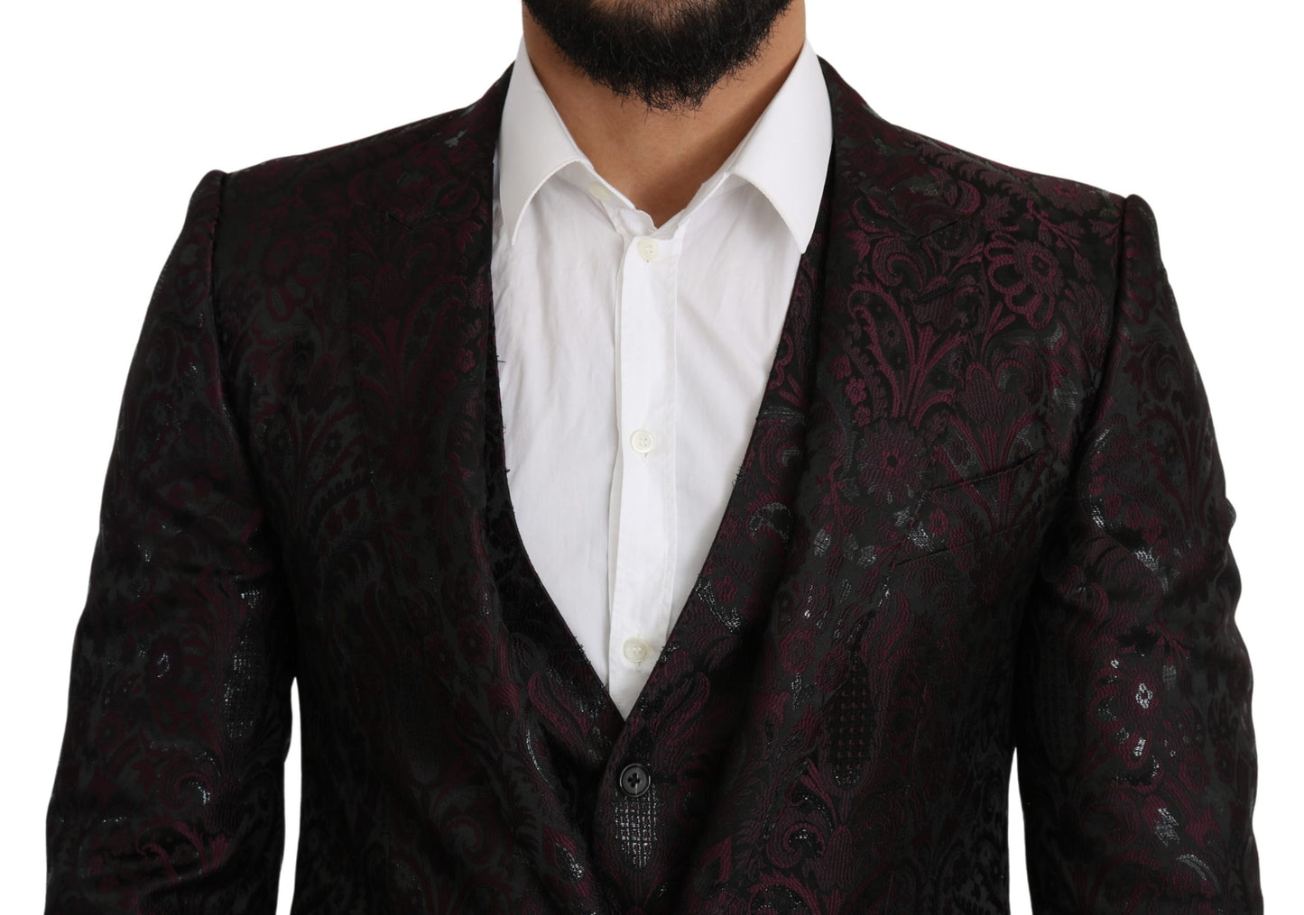 Schwarzer Bordeaux Jacquard Floral Slim Fit Blazer