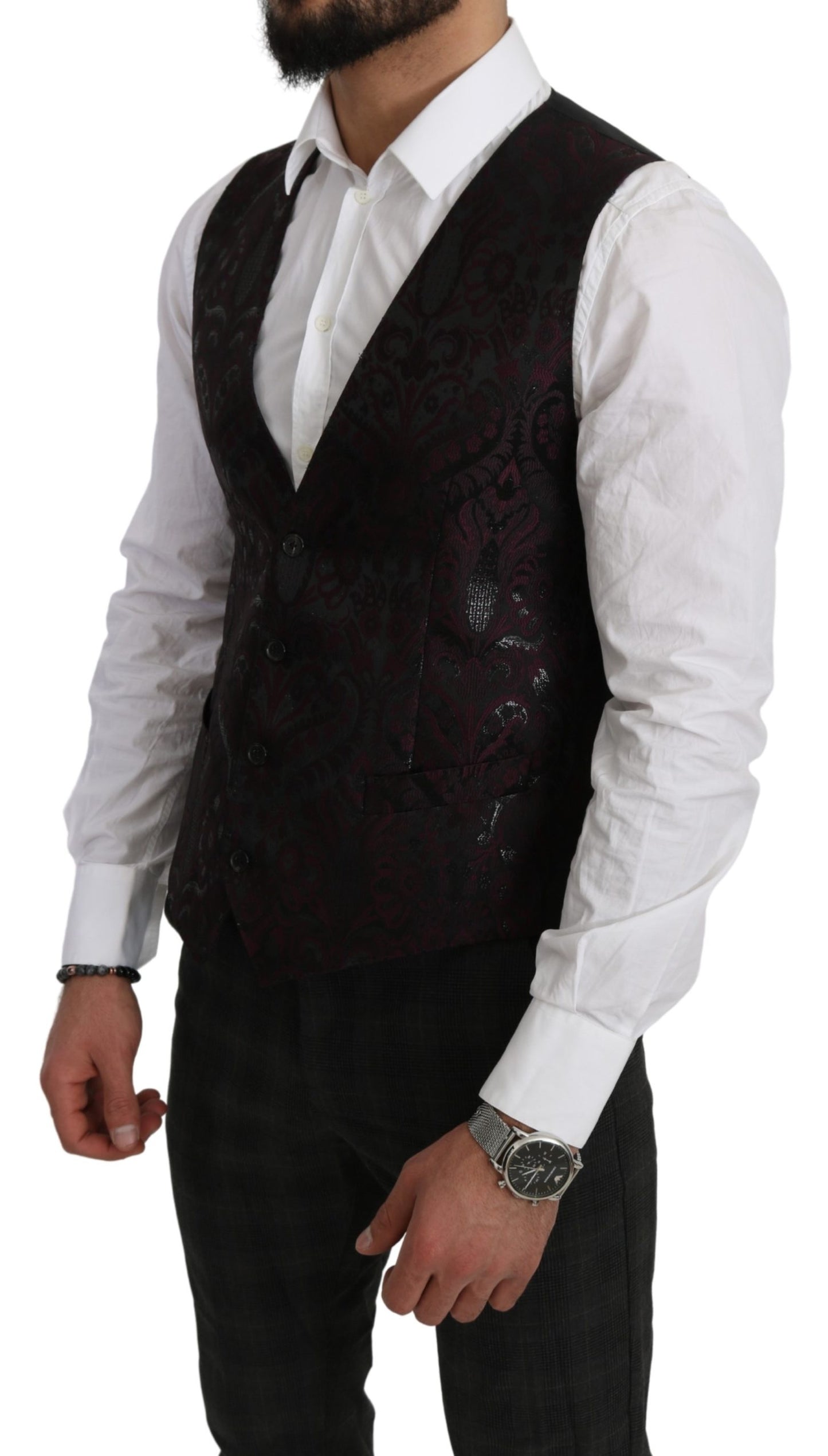 Schwarzer Bordeaux Jacquard Floral Slim Fit Blazer