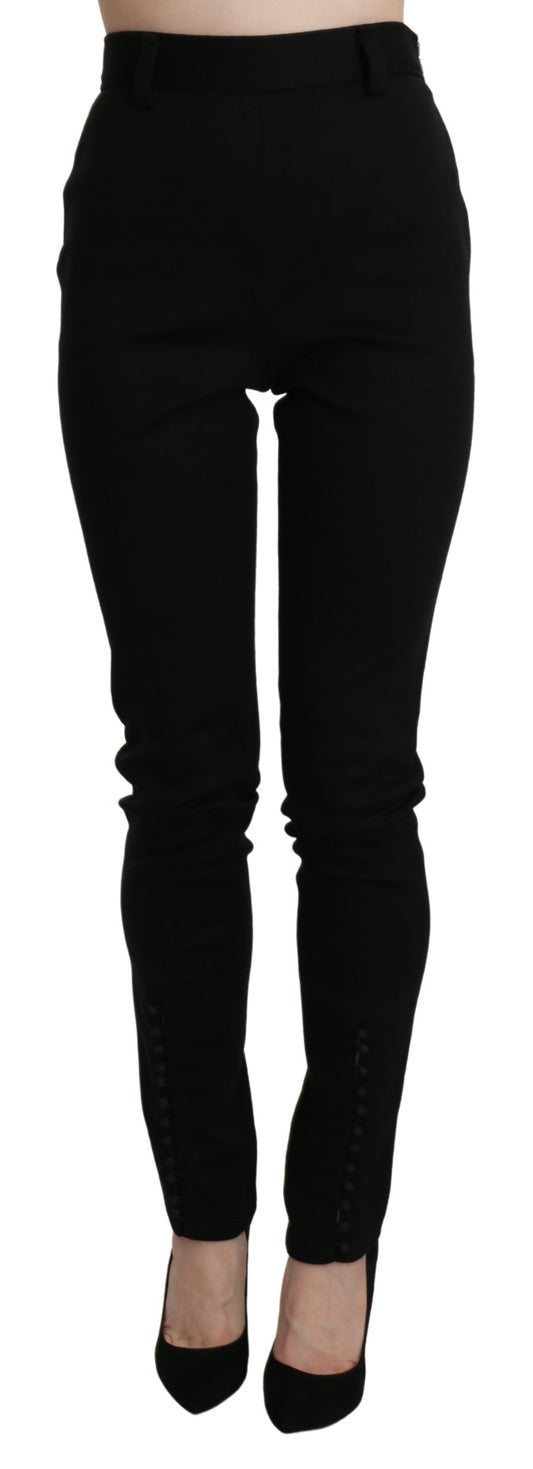 Schwarze Skinny-Hose mit hoher Taille aus Baumwolle