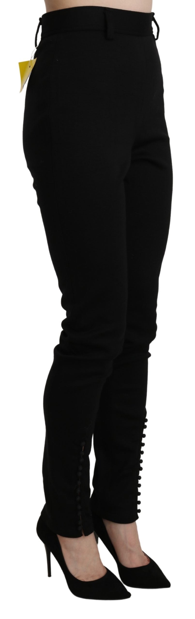 Schwarze Skinny-Hose mit hoher Taille aus Baumwolle