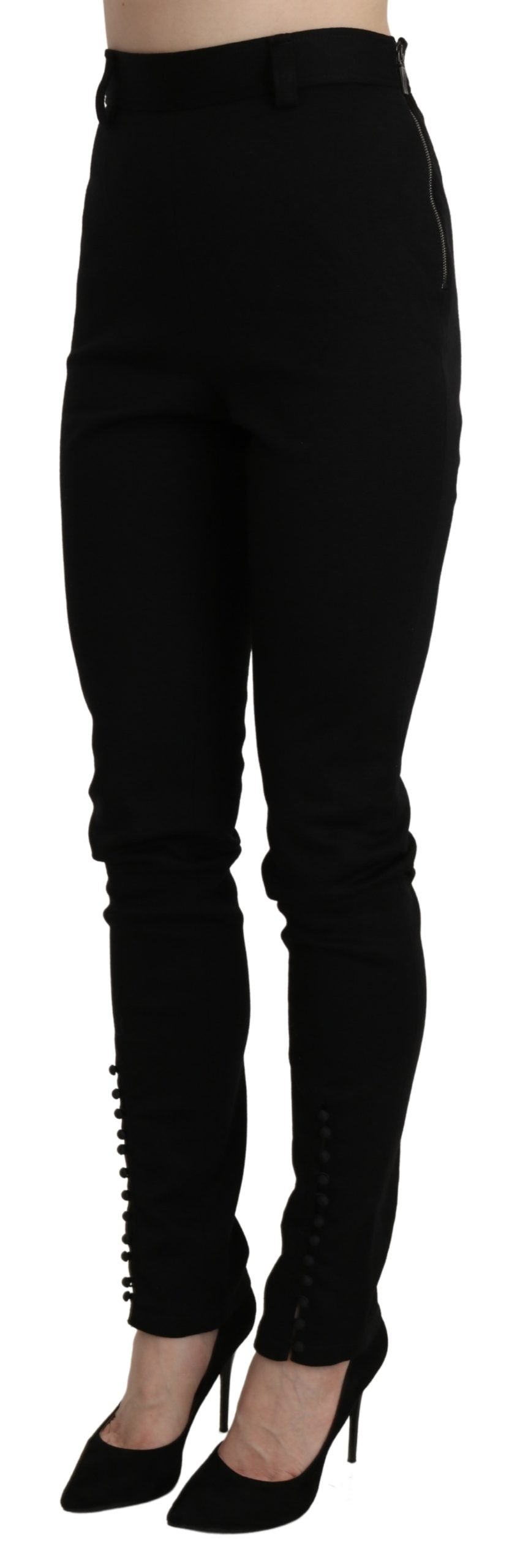 Schwarze Skinny-Hose mit hoher Taille aus Baumwolle