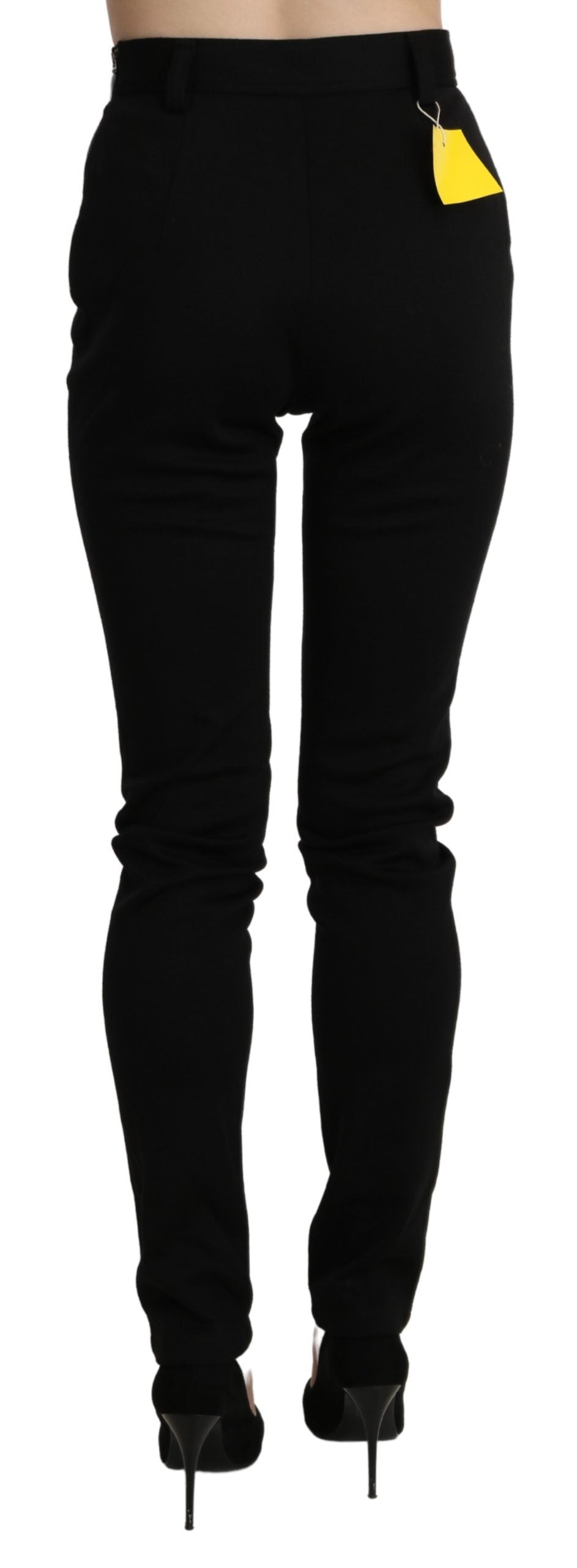 Schwarze Skinny-Hose mit hoher Taille aus Baumwolle