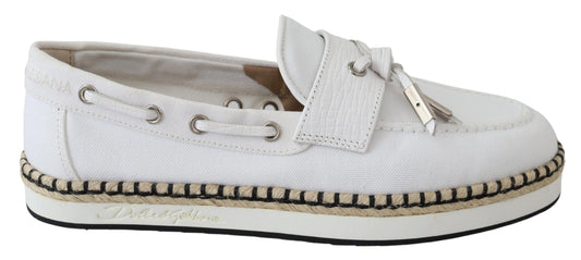 Weiße Canvas Leder Herren Loafers Schuhe