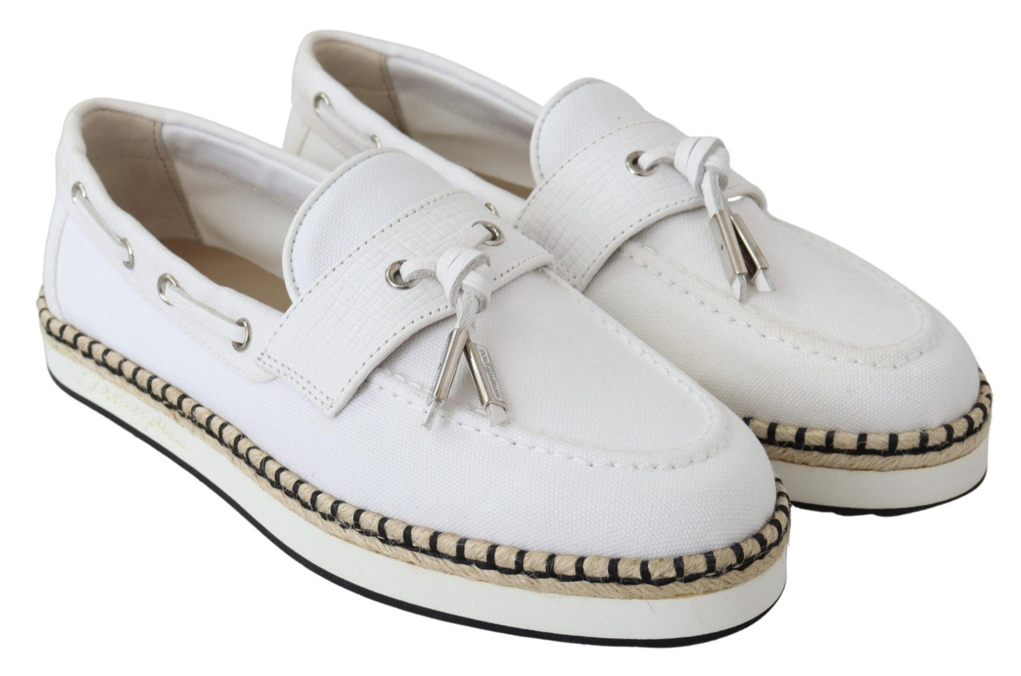 Weiße Canvas Leder Herren Loafers Schuhe