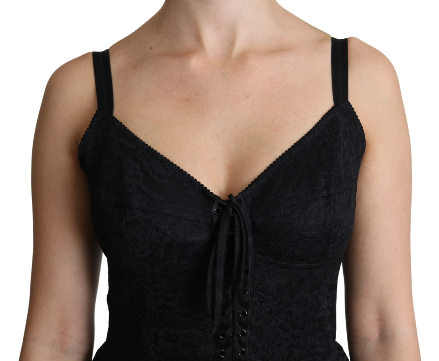 Schwarzes Rose Appliqué Etuikleid Mini Jaquard