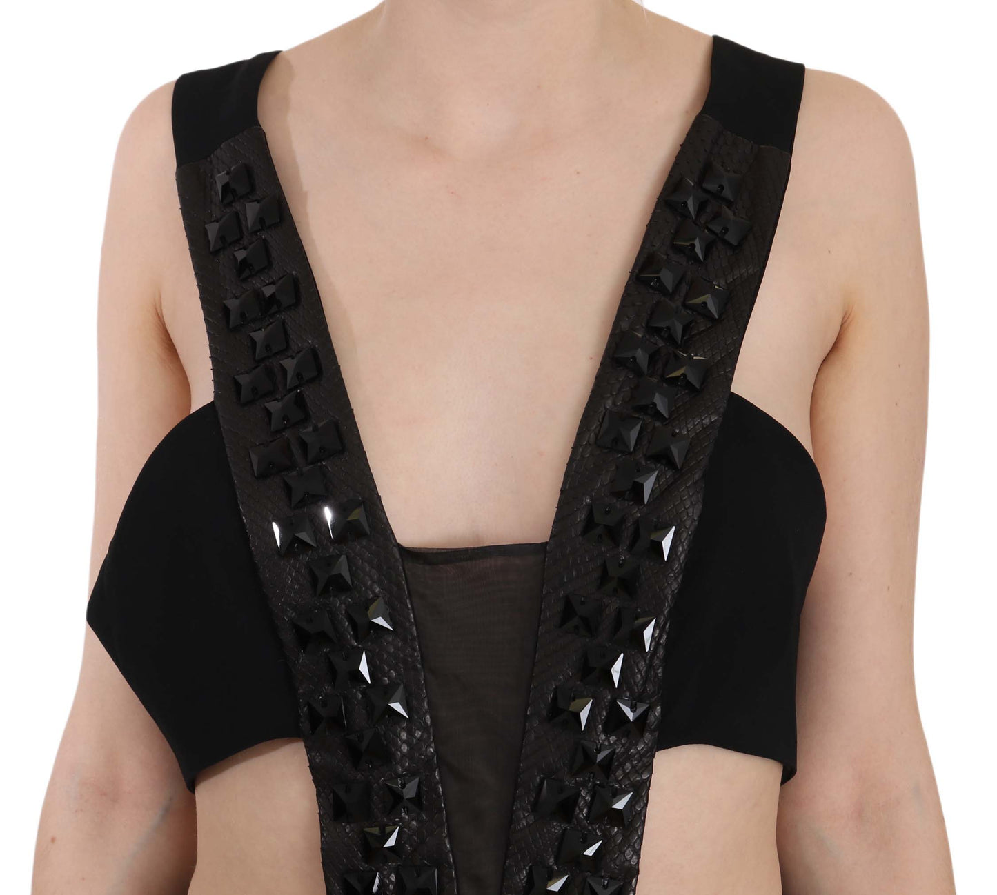 Schwarzes Kristall-Lederkleid Flare Dress