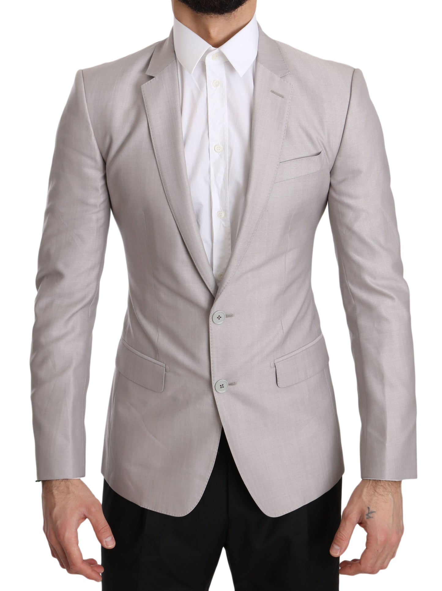 Silberne Wolle Slim Fit Jacke Mantel Blazer