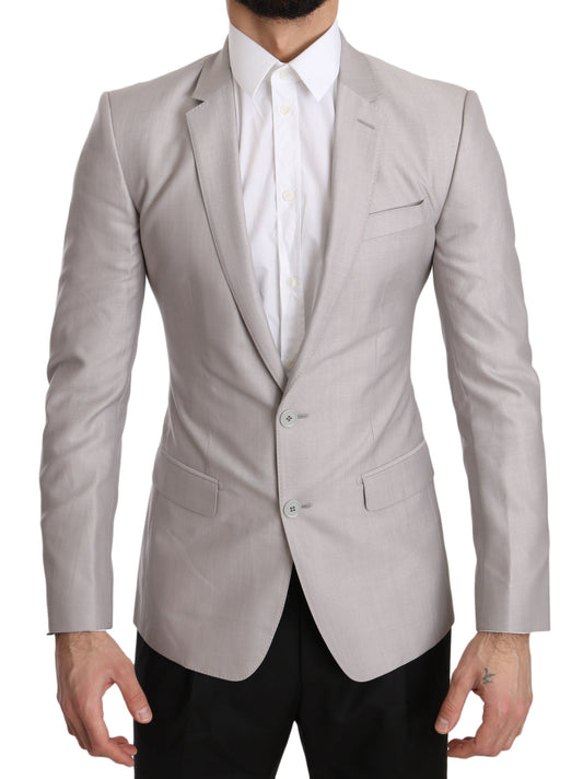 Silberne Wolle Slim Fit Jacke Mantel Blazer