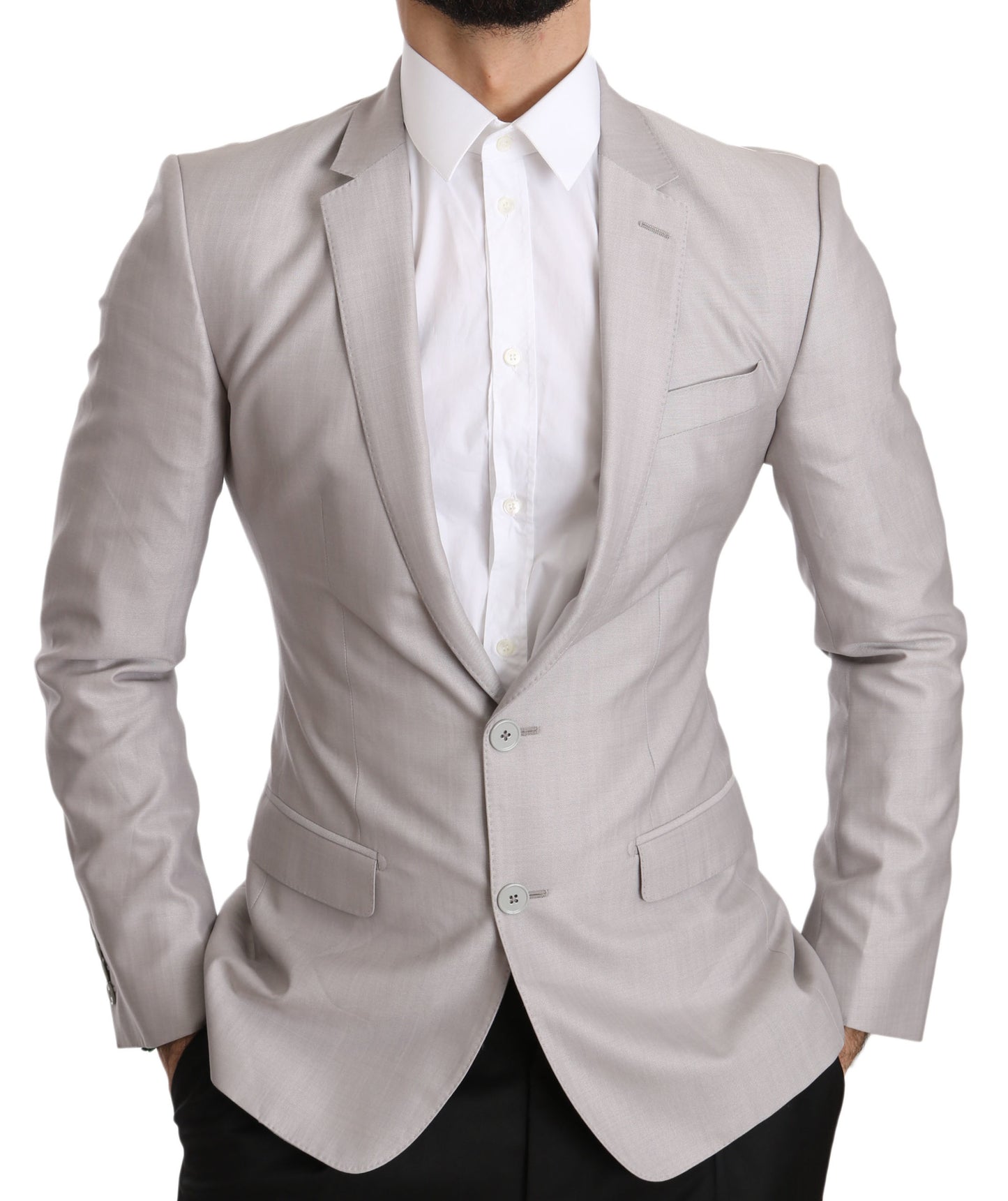 Silberne Wolle Slim Fit Jacke Mantel Blazer