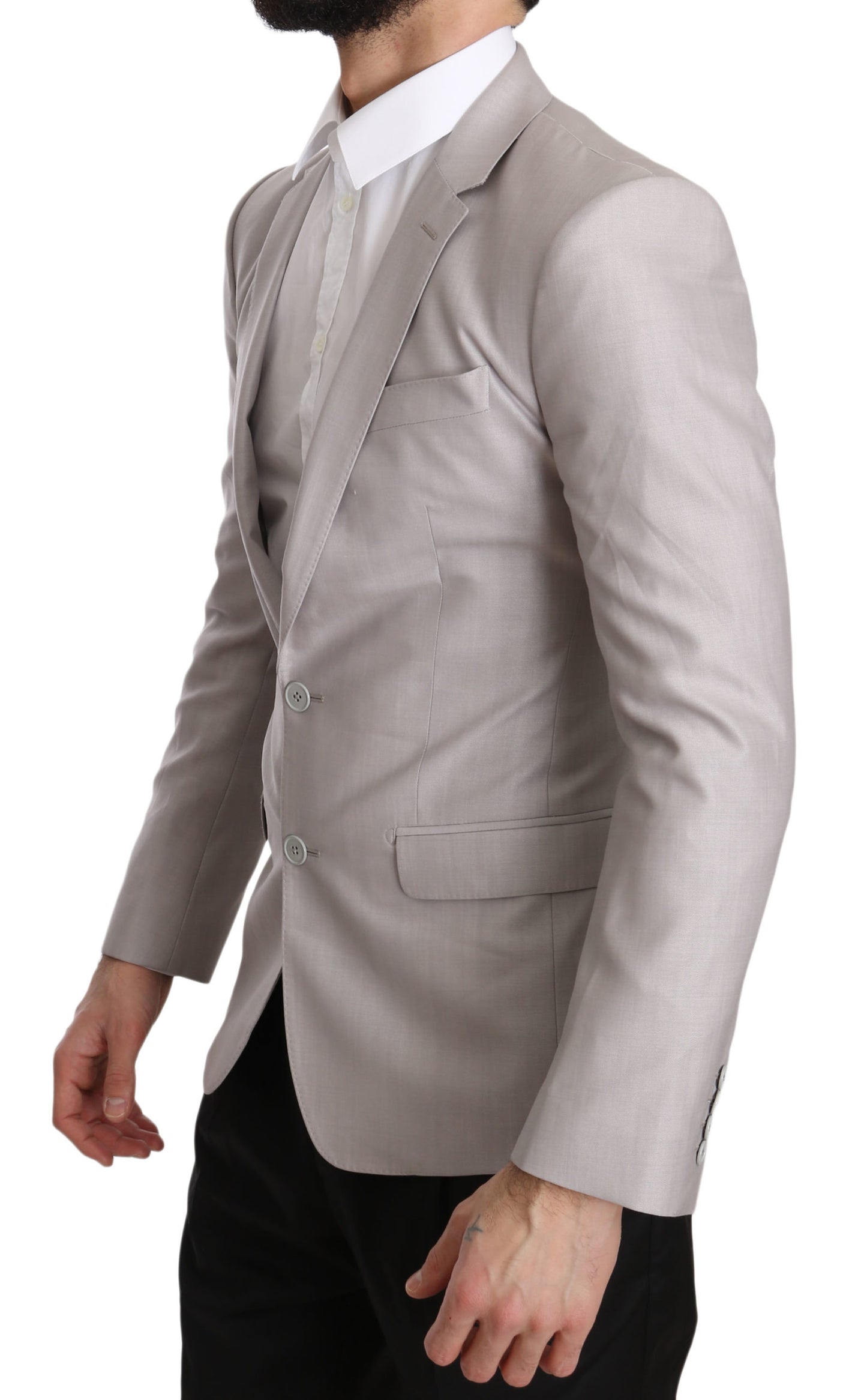 Silberne Wolle Slim Fit Jacke Mantel Blazer