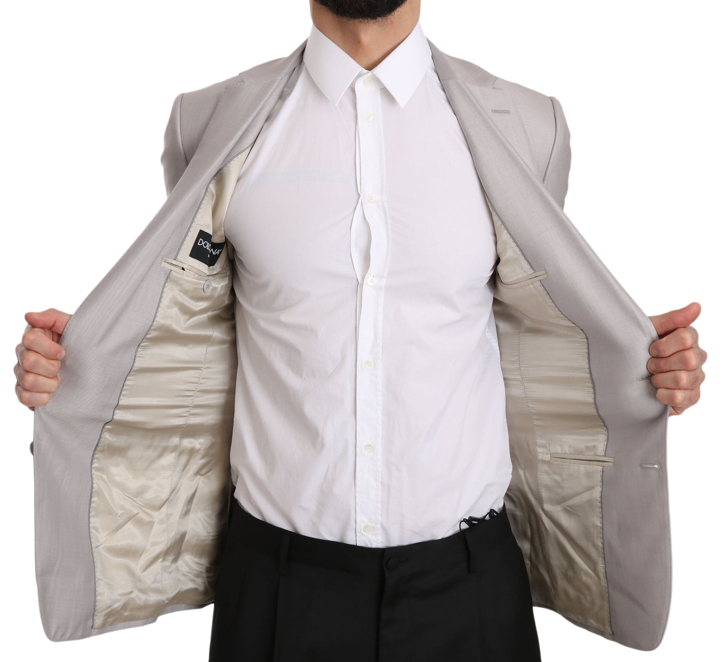 Silberne Wolle Slim Fit Jacke Mantel Blazer