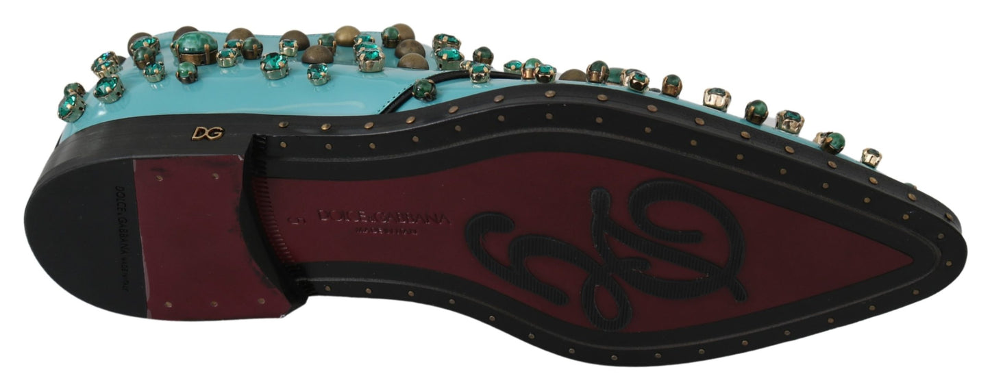 Blaue Leder Kristall Kleid Broque Schuhe