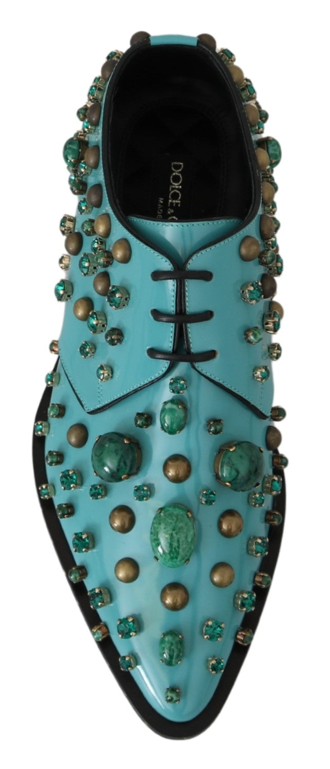 Blaue Leder Kristall Kleid Broque Schuhe