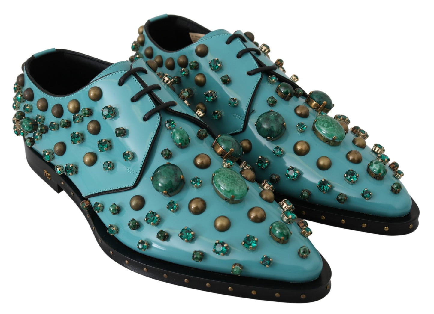 Blaue Leder Kristall Kleid Broque Schuhe