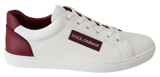 Weiß Bordeaux Leder Low Top Schuhe Turnschuhe