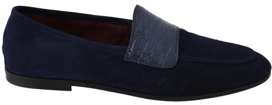 Blau Wildleder Kaiman Loafers Hausschuhe Schuhe