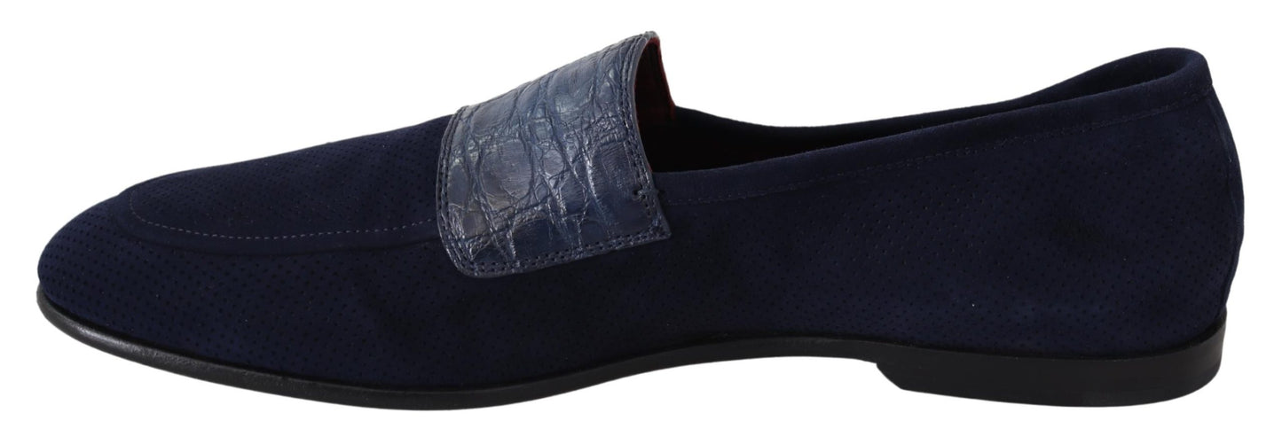 Blau Wildleder Kaiman Loafers Hausschuhe Schuhe