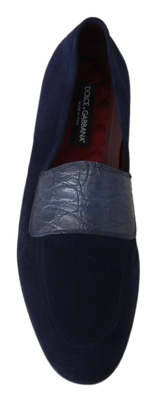 Blau Wildleder Kaiman Loafers Hausschuhe Schuhe