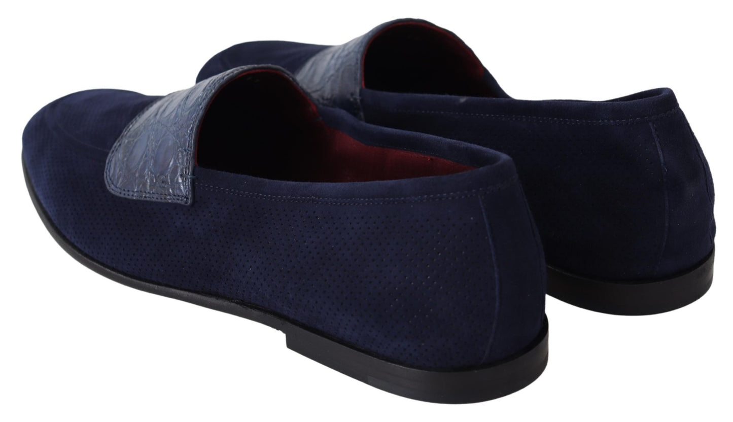 Blau Wildleder Kaiman Loafers Hausschuhe Schuhe