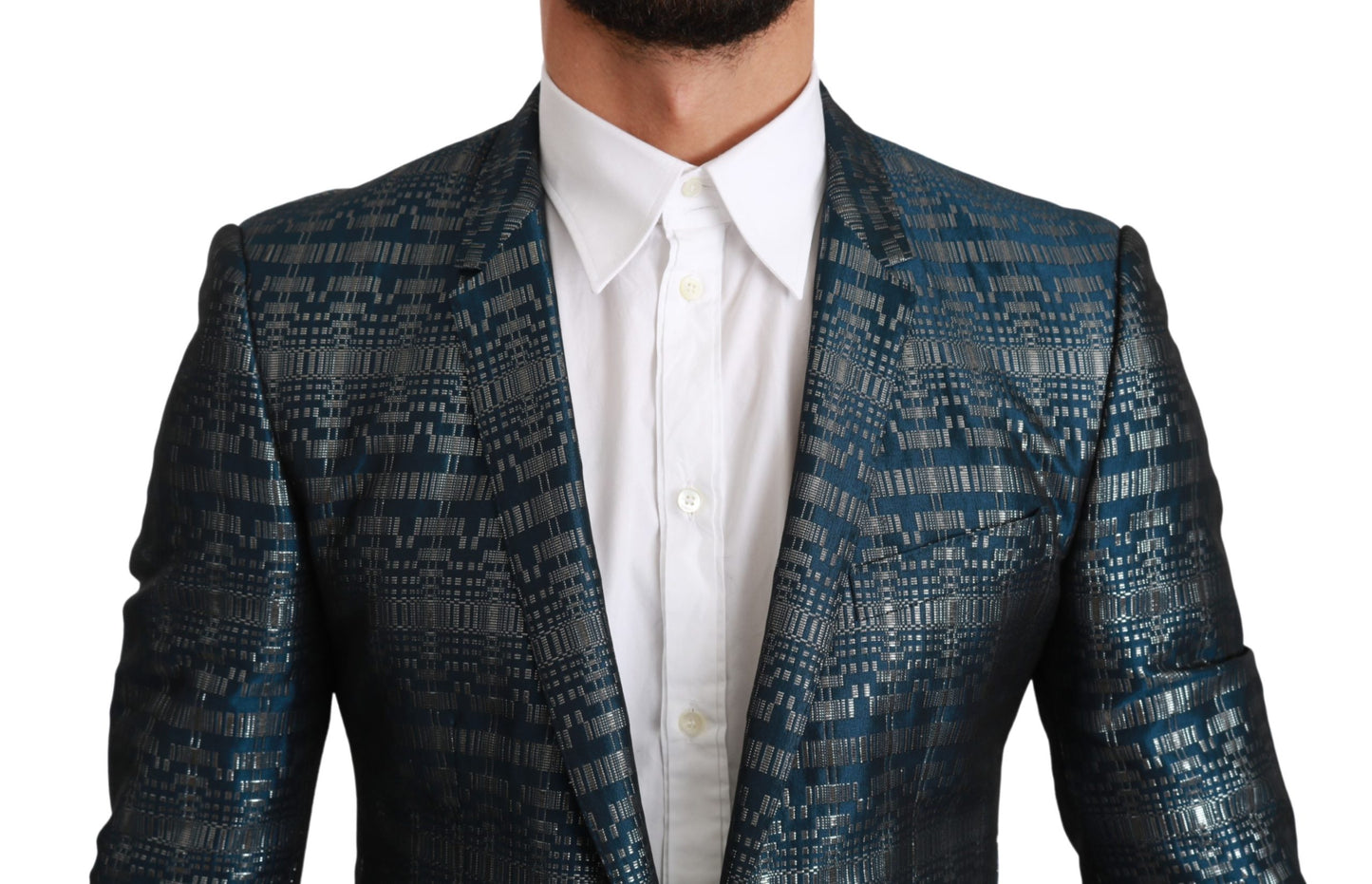 Blau Silber GOLD Jacquard 2 Stück Anzug