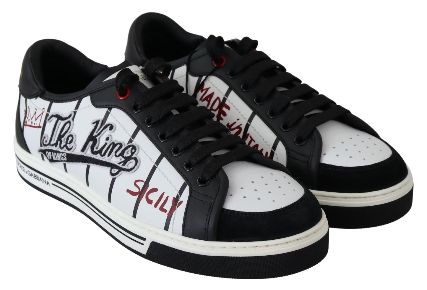 Weiß Schwarz Leder THE KING Herren Turnschuhe Schuhe