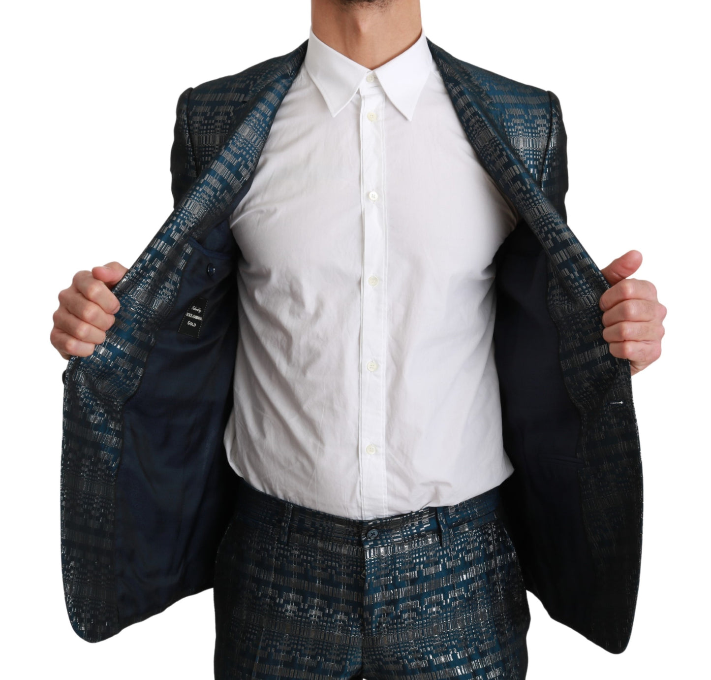 Blau Silber GOLD Jacquard 2 Stück Anzug