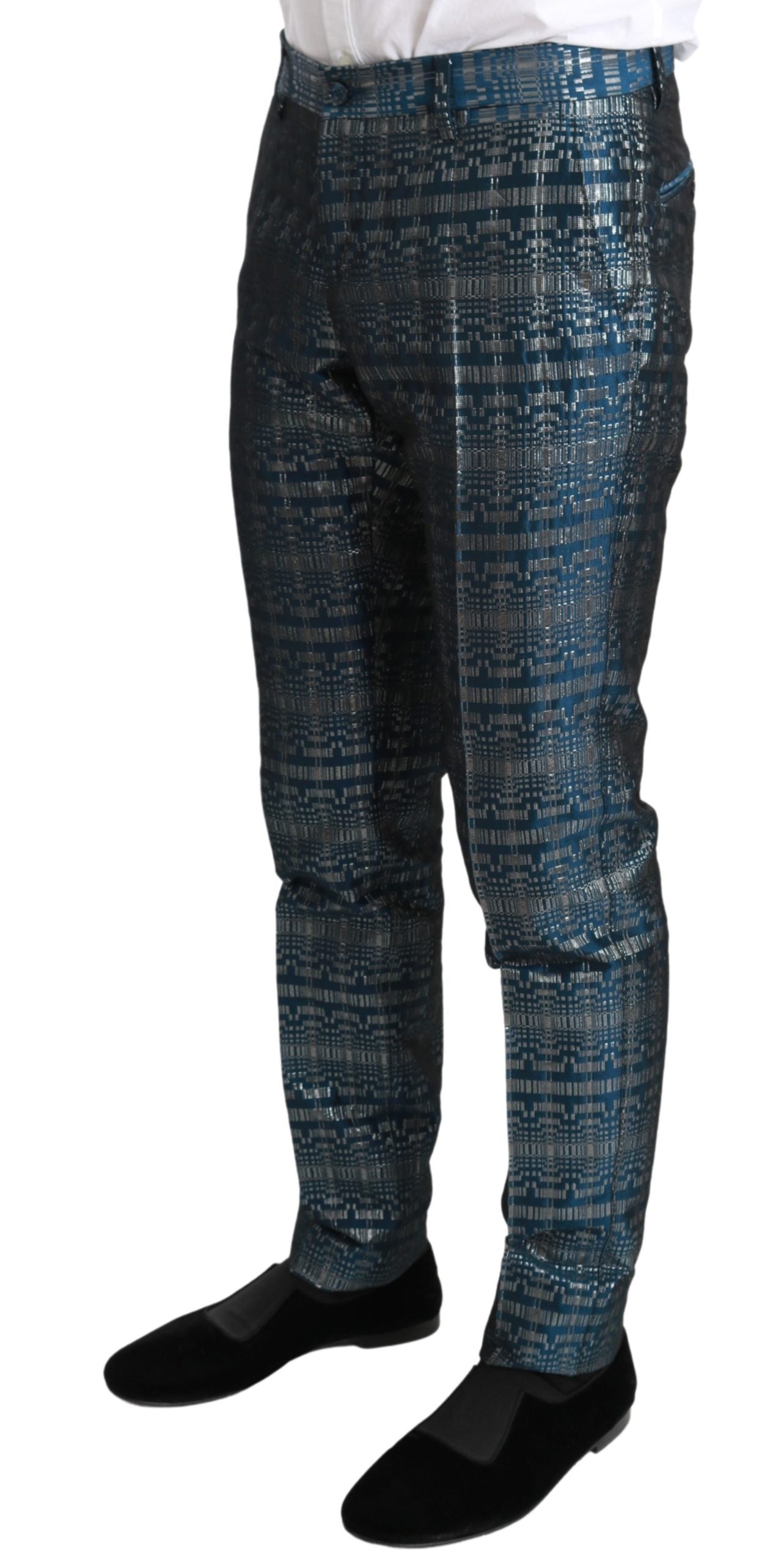 Blau Silber GOLD Jacquard 2 Stück Anzug